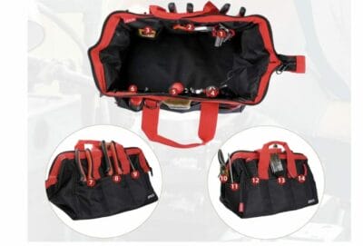Robuste ZKH Werkzeugtasche mit 14 Taschen, verstellbarem Schultergurt, 600D Oxford-Gewebe – Perfekte Begleitung für Handwerker.