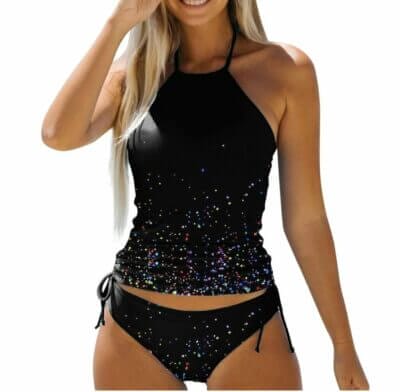 Damen Tankini-Set: Stilvolles Design mit Kordelzug und gepolstertem Neckholder. Ideal für Strandtage!