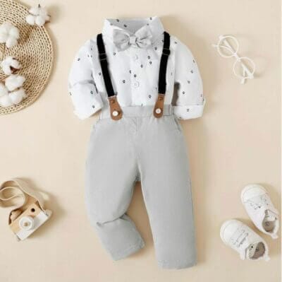 T TALENTBABY Baby Jungen Anzug Set mit Hose und Hosenträgern