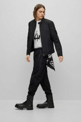 BOSS Herren Ocasey Slim-Fit Bikerjacke in schwarz als Outfit