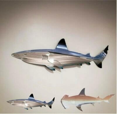 Edelstahl Haifisch Dekoelement für die Wand mit 25 cm