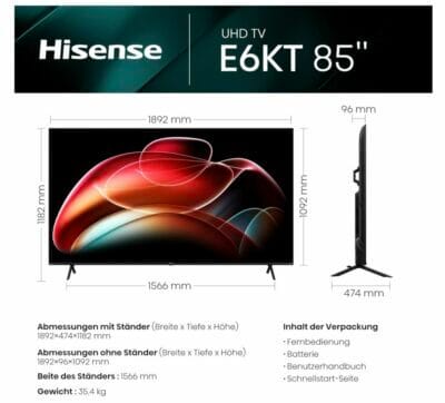 Hisense 85E6KT 85 UHD Zoll Fernseher Details