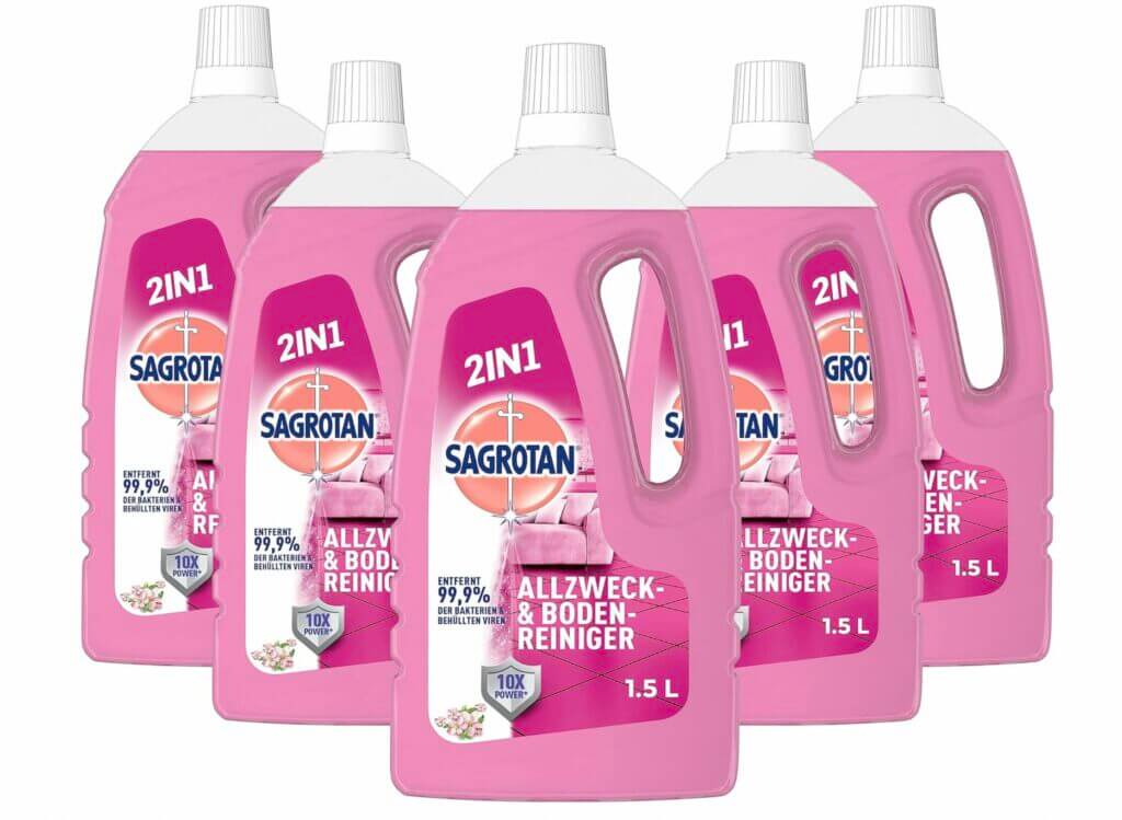 Sagrotan Allzweck-Reiniger Blütenfrische – 2in1 Desinfektionsmittel – 5 x 1,5 l – 32% Rabatt