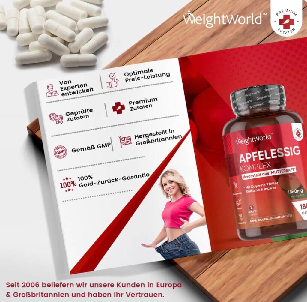 Apfelessig Kapseln – 1860mg Apfelessig Komplex mit Essigmutter & Probiotika – 30% Rabatt
