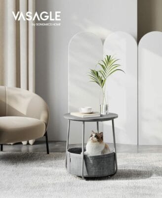 VASAGLE Beistelltisch: Ideal für kleine Räume, modernes Design, robuster Aufbau, mit praktischem Stoffkorb.