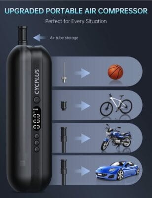 CYCPLUS Luftpumpe I50PSI: Elektrisch, tragbar, bis 150 PSI, mit Powerbank und LED-Licht, für alle Reifen.