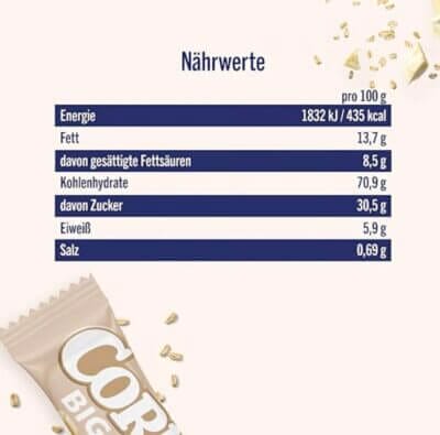 Corny BIG White Chocolate Nährwerttabelle