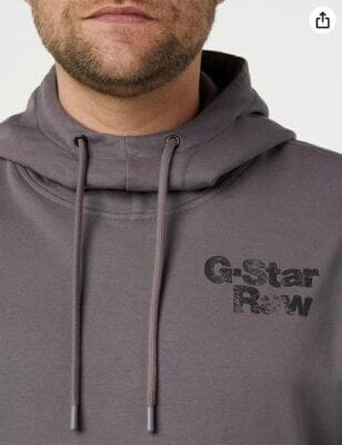 "G-STAR RAW Herren Hoodie in Grau: 100% Baumwolle, origineller Print, bequeme Passform, aus Bangladesch."