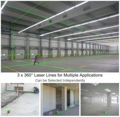 Huepar 3 x 360 Kreuzlinienlaser B03CG Pro: Präzise, vielseitig, mit Li-Ionen-Akku und robustem Design.