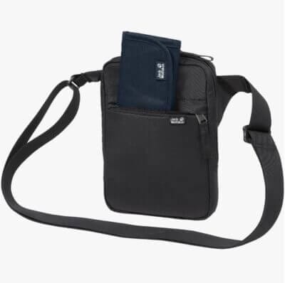 Jack Wolfskin Purser: Praktische, flache Umhängetasche, PFC-frei, mit verstellbarem Gurt, ideal für Reiseutensilien.