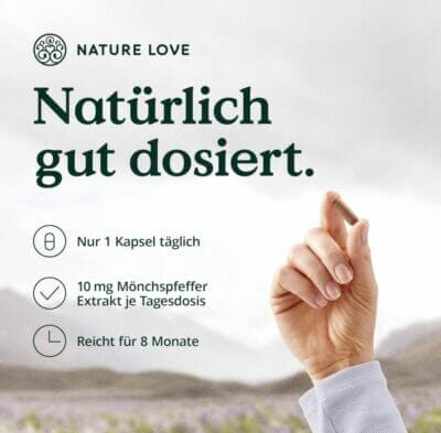 "NATURE LOVE® Mönchspfeffer - Natürliches Gleichgewicht mit hochdosiertem Extrakt, vegan, laborgeprüft, in Deutschland produziert."