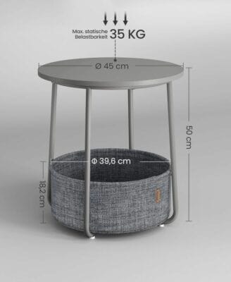 VASAGLE Beistelltisch: Ideal für kleine Räume, modernes Design, robuster Aufbau, mit praktischem Stoffkorb.