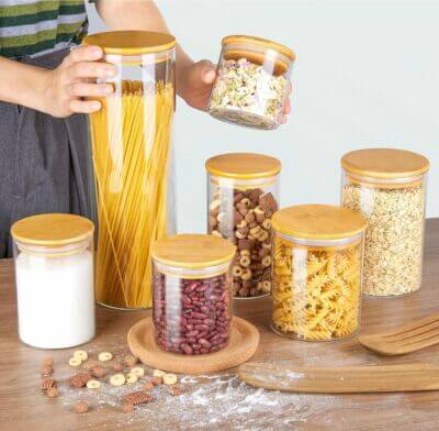 Vtopmart 7er-Set Vorratsgläser: Vielseitig, luftdicht, aus Borosilikatglas, ideal für eine organisierte, stilvolle Küche.