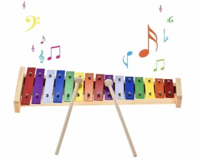 Buntes Xylophon: Ideal für Kinder, mit 15 Regenbogentasten aus Holz und Aluminium, inklusive Schlägel.