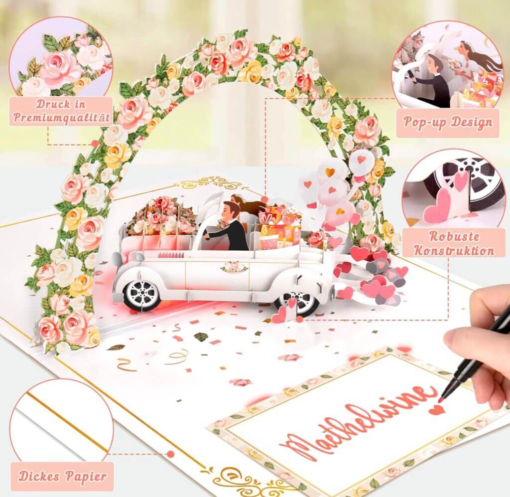 FITMITE Hochzeitskarte mit 3D Hochzeitsauto sowie Licht und Musik – 50% Rabatt