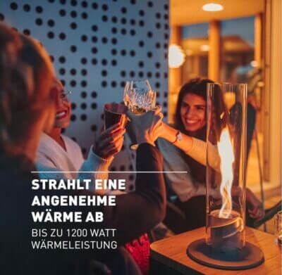 höfats Spin 90 Grau Tischkamin: vielseitig, elegant, für Indoor/Outdoor, aus Edelstahl, nutzt Bioethanol.