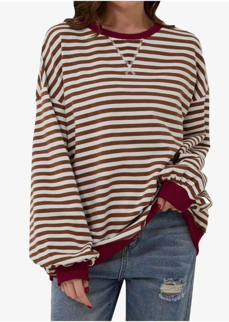 Women Striped Color Block Oversized Sweatshirt – 50% Rabatt