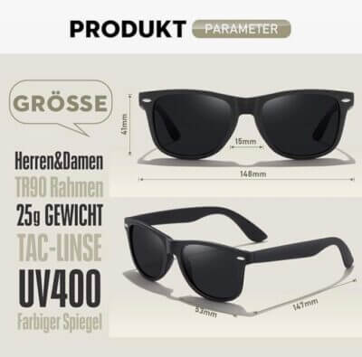 "wearPro polarisierte Sonnenbrille: Klassisches Design, UV400 Schutz, ideal für Herren und Damen, perfekt zum Fahren."