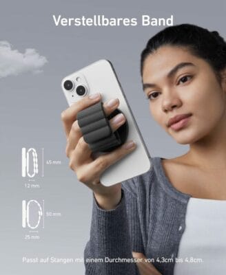 Anker Magnetic Phone Grip (MagGo): Schweißbeständig, sicherer Halt für iPhone, 620 Magnetpunkte, flexibler Riemen.