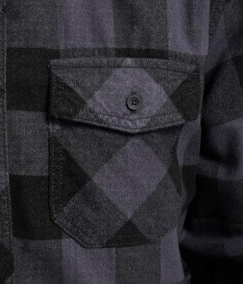 Brandit Check Shirt für Herren: Kariertes Flanellhemd in Schwarz-Grau, reine Baumwolle, Lederpatch, vielseitig und hochwertig.