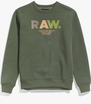 G-STAR RAW Herren Sweatshirt in Grün: Stilvoll mit Logo-Print, geripptem Ausschnitt und langlebigem Design.