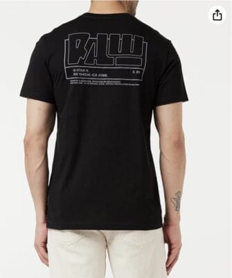 G-STAR RAW Herren T-Shirt: Schwarz, 100% Baumwolle, RAW Grafik hinten, runder Ausschnitt, stylisch und bequem.