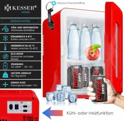 KESSER® 2in1 Mini Kühlschrank mit 15L, Kühl- und Heizfunktion, tragbar, ideal für Auto, Büro, Camping.