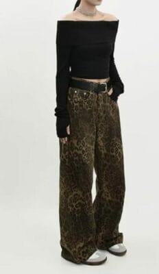 Y2K Leoparden Jeans: Baggy, hohe Taille, Streetwear-Style