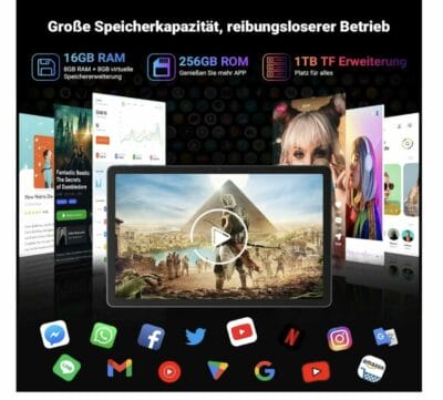 Blackview Tab 16 Pro: Leistungsstarkes Android-Tablet mit großem Display, Dual-SIM, Stift und Hülle.