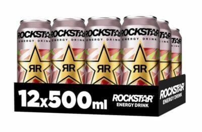 Rockstar Energy Drink: Erdbeere-Limette, zero Zucker, Koffein. Dein Energieschub im praktischen 12er-Pack!