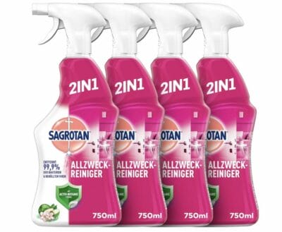 Schnäppchen: Sagrotan Allzweck-Reiniger Blütenfrische und Grüner Apfel - 36% Rabatt 3 Sagrotan Allzweck-Reiniger Blütenfrische Apfel 4er-Pack