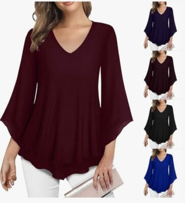 Damen Bluse Damen Bluse mit 3/4 Glockenärmeln