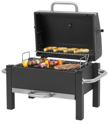 Holzkohlegrill mit Ascheauffangbehälter für mehrere Portionen gleichzeitig