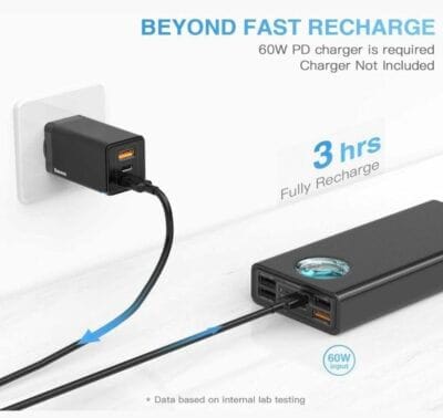 Die Powerbank lädt sich selbst ebenfalls schnell auf, um immer nutzbar zu sein 