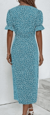 Sommerkleid Damen mit blumigem Muster und V-Ausschnitt