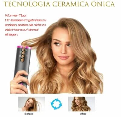 Barley Direct Lockenstab: Kabellos, automatisch, 6 Temperaturstufen, tragbar. Perfekt für schnelles und sicheres Haarstyling.