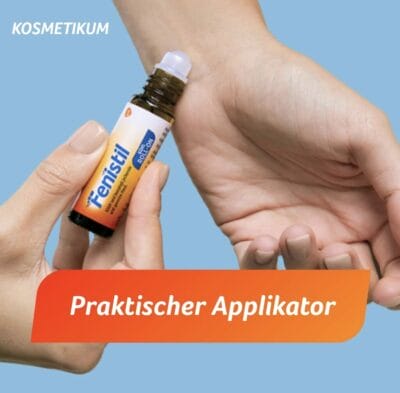 Fenistil Kühl Roll-on: Beruhigt und kühlt juckende Haut bei Insektenstichen, praktisch für unterwegs.