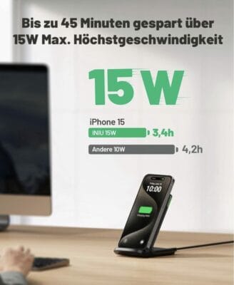 INIU Wireless Charger Stand: 15W Qi, 2er-Pack, schnelles und sicheres Laden für iPhone & Samsung.