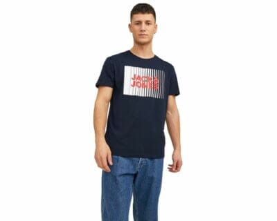 JACK & JONES Male T-Shirt: Navy Blazer mit weichem Pigmentprint, perfekt für den täglichen Gebrauch.