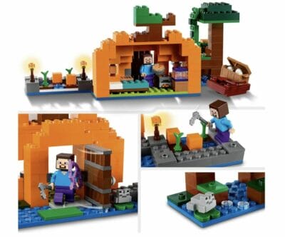 LEGO Minecraft Kürbisfarm: Baubares Set mit Steve, Hexe, Boot. Perfektes Geschenk für Minecraft-Fans!