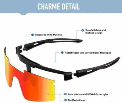 suoso Sportbrille Polarisiert: UV400, rahmenlos, Anti-Beschlag, für Radfahren und Outdoor-Aktivitäten, inklusive Zubehör.