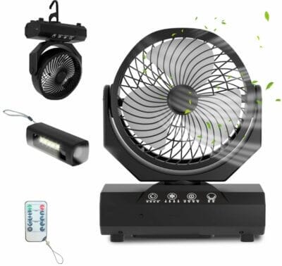 Ansobea Camping Ventilator mit Haken & LED-Laterne