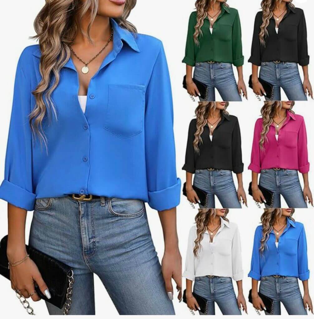 KONG JIMFAN Damen Bluse 3/4 Arm - Bequeme Tunika Mit Rundhals Für Casual Style