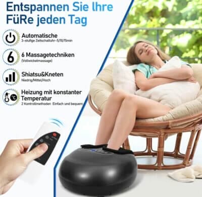 Entspanne deine Füße mit dem Jiubiaz Fußmassagegerät – Heizfunktion, anpassbare Intensität, einfache Bedienung.