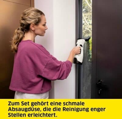 Kärcher Akku-Fenstersauger WV 2 Plus N: 35 Min. Laufzeit, LED-Anzeige, effiziente Reinigung.