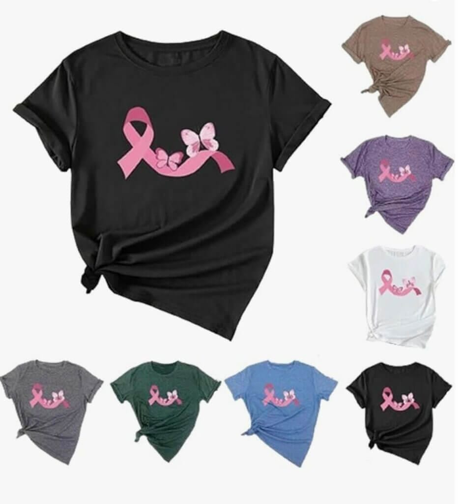 Damen T-Shirt mit Pink Ribbon Print – 50% Rabatt