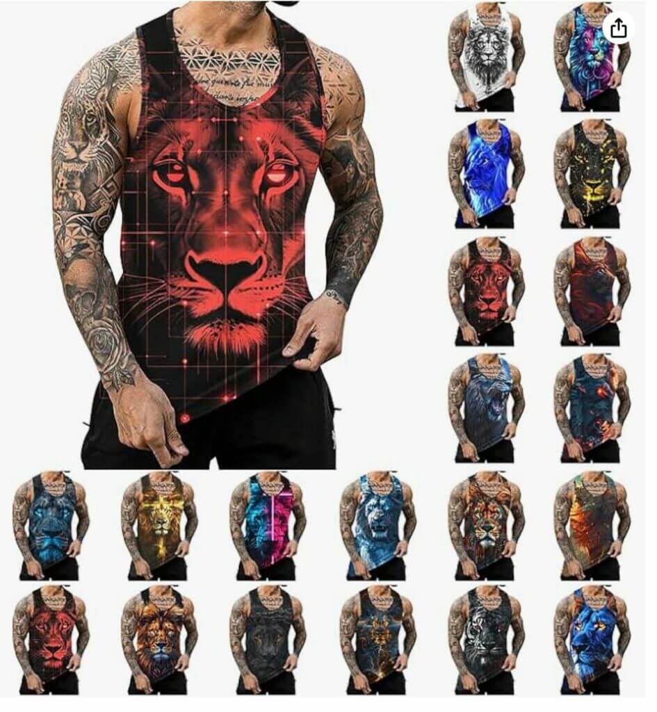 Tank Top für Herren mit Löwen Print – 50% Rabatt