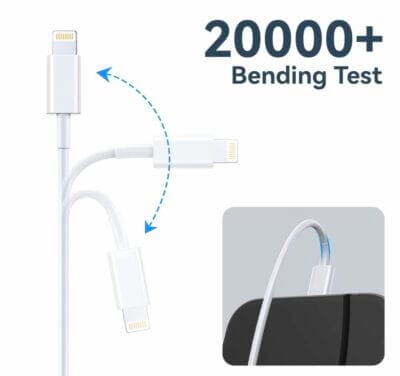 20W USB-C Schnellladegerät mit 1.8M Lightning Kabel, MFi-zertifiziert, sicher und kompatibel. Schnelles Aufladen.