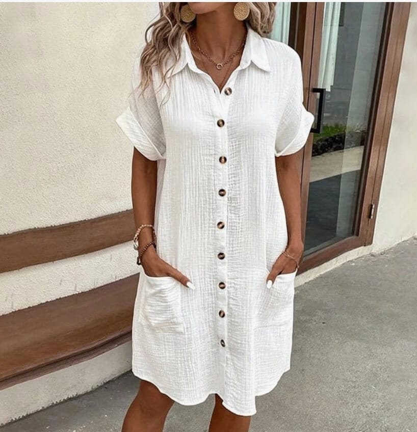 Einfarbiges Hemdblusenkleid – 50% Rabatt