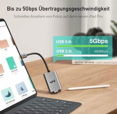 uni SD Kartenleser: Aluminium, USB-C, 104 MB/s, kompatibel mit iPhone 15, MacBook, iPad, Samsung Galaxy.